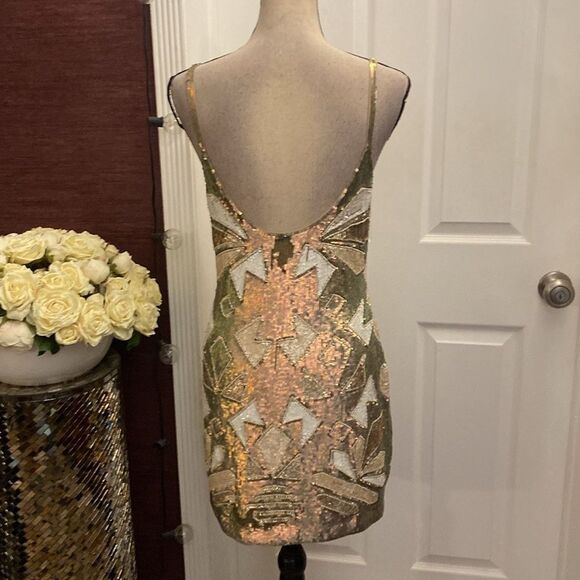 Needle & Thread Beige Sequin Dress, US6 - Picture 7 of 10